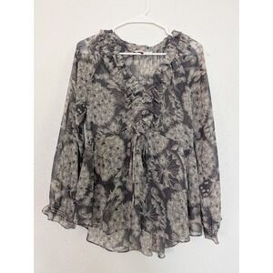 Rebecca Taylor Gray Ruffle Sheer Peplum Blouse Dandelion Fairy Top Size 2‎